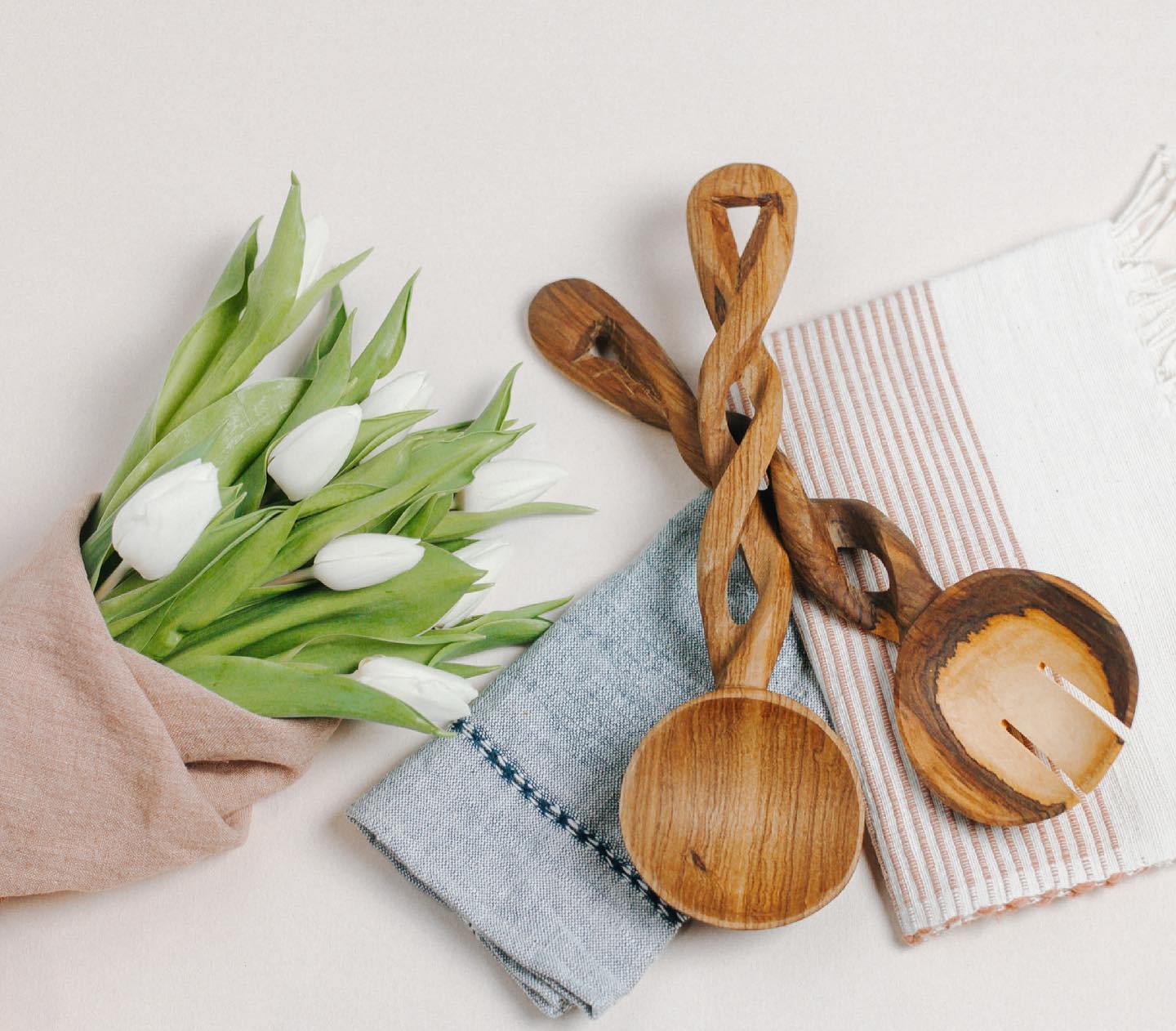 Spiral Salad Servers | Olive Wood