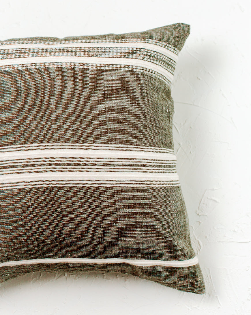 18" Aden Pillow Cover | Grey with Natural Striping