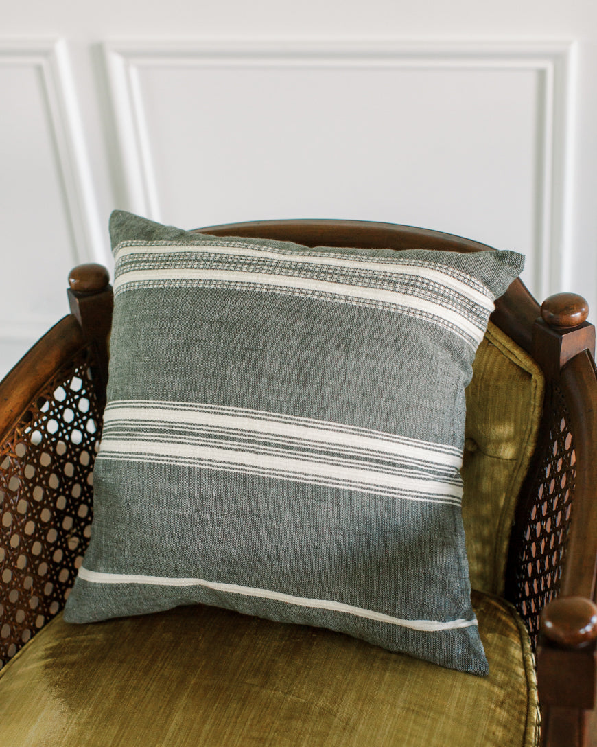 18" Aden Throw Pillow Cover | Grey with Natural Striping