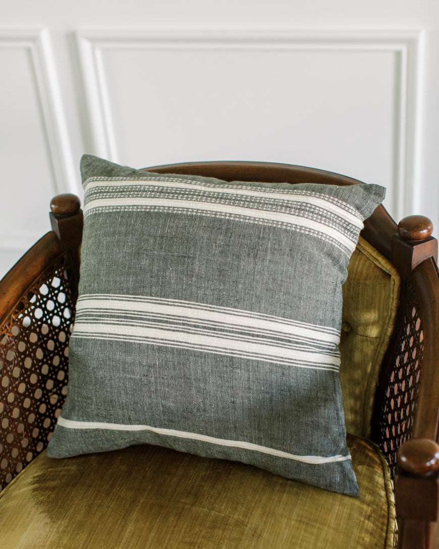 18" Aden Pillow Cover | Grey with Natural Striping