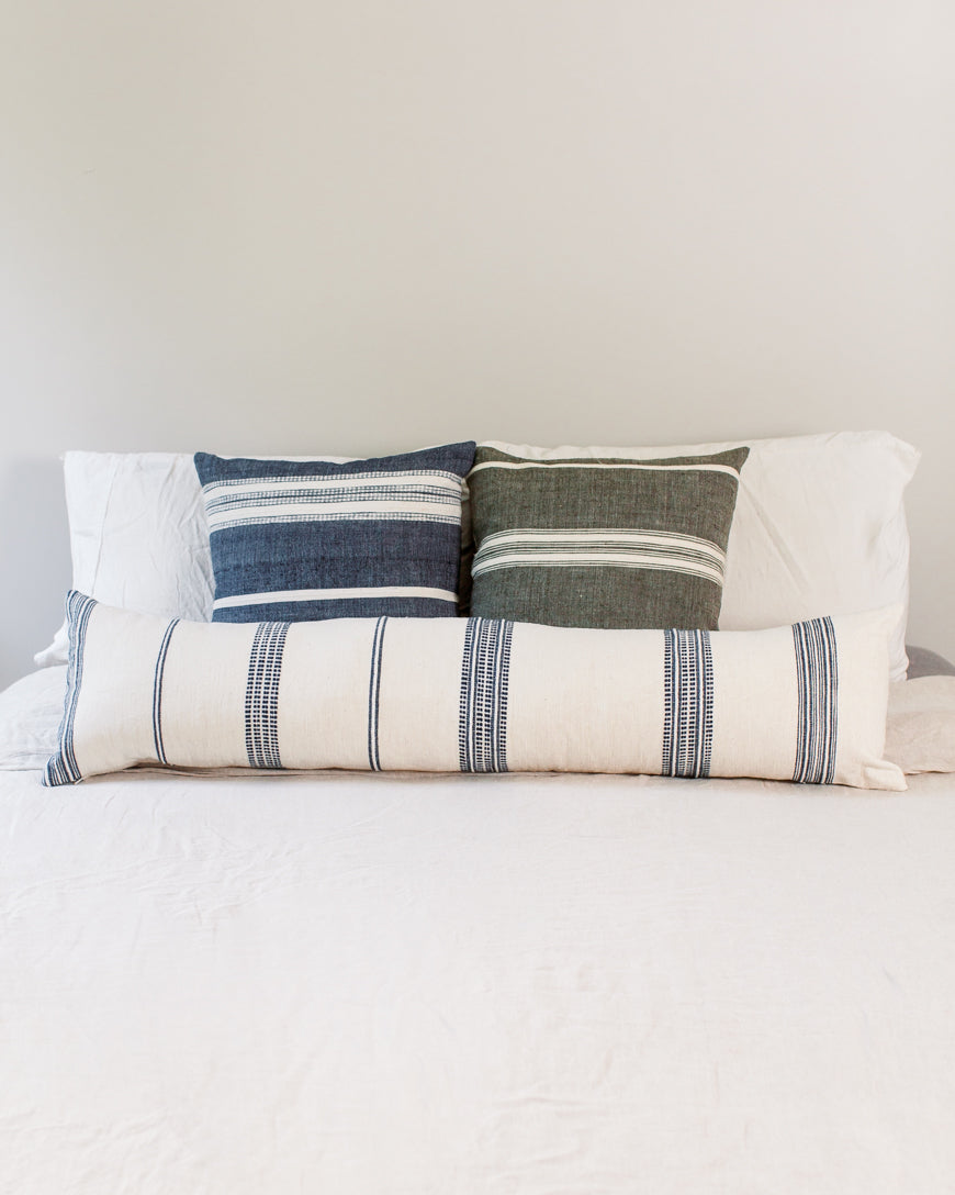 12" x 48" Aden Lumbar Pillow Cover | Natural With Striping