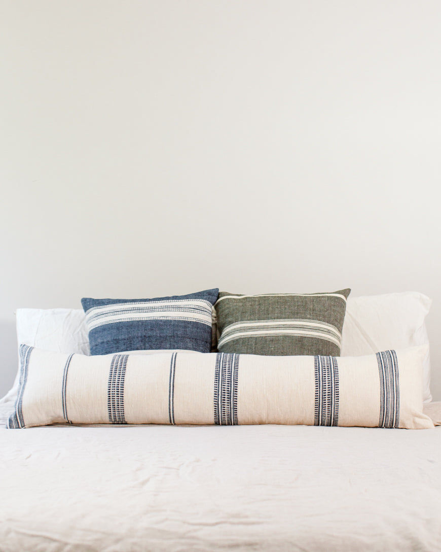 12" x 48" Aden Lumbar Pillow Cover | Natural With Striping