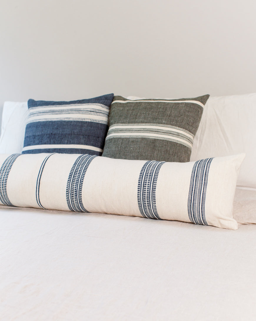12" x 48" Aden Lumbar Pillow Cover | Natural With Striping
