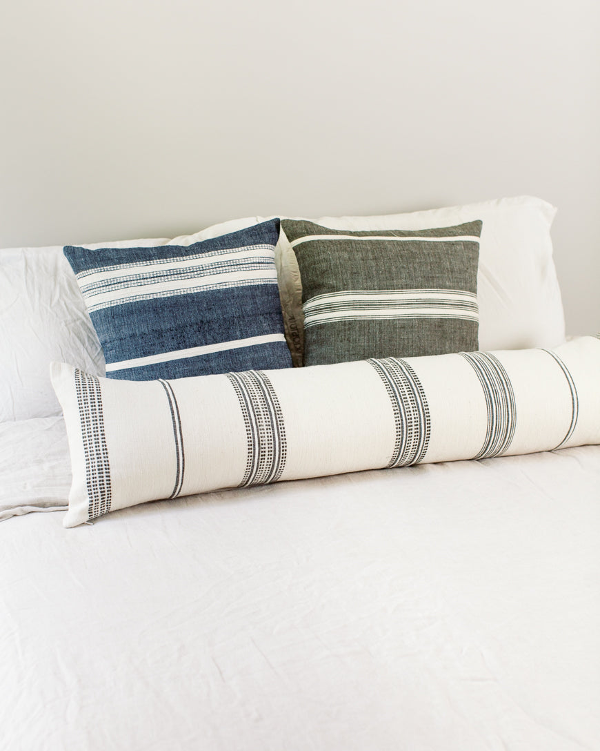 12" x 48" Aden Lumbar Pillow Cover | Natural With Striping