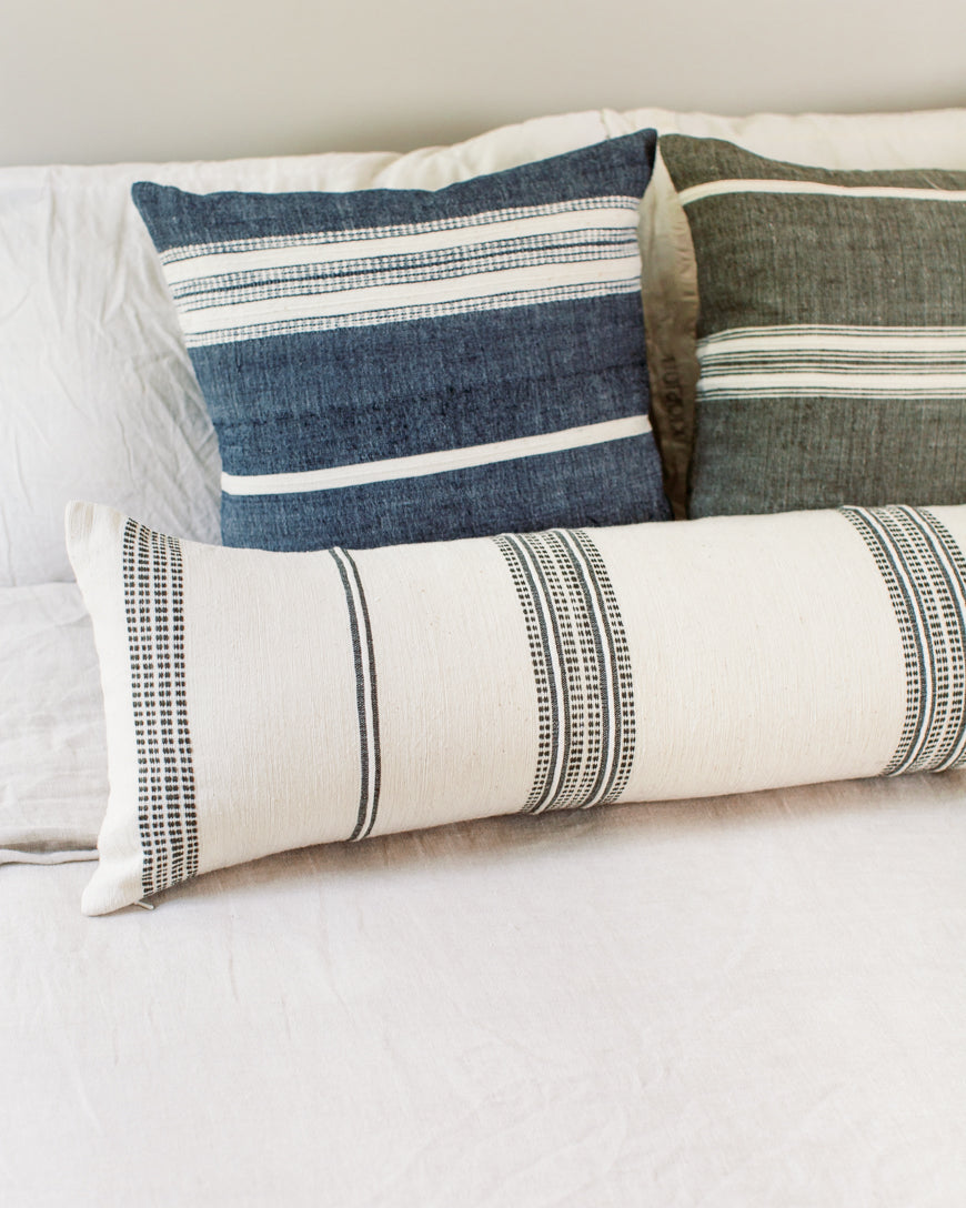 12" x 48" Aden Lumbar Pillow Cover | Natural With Striping