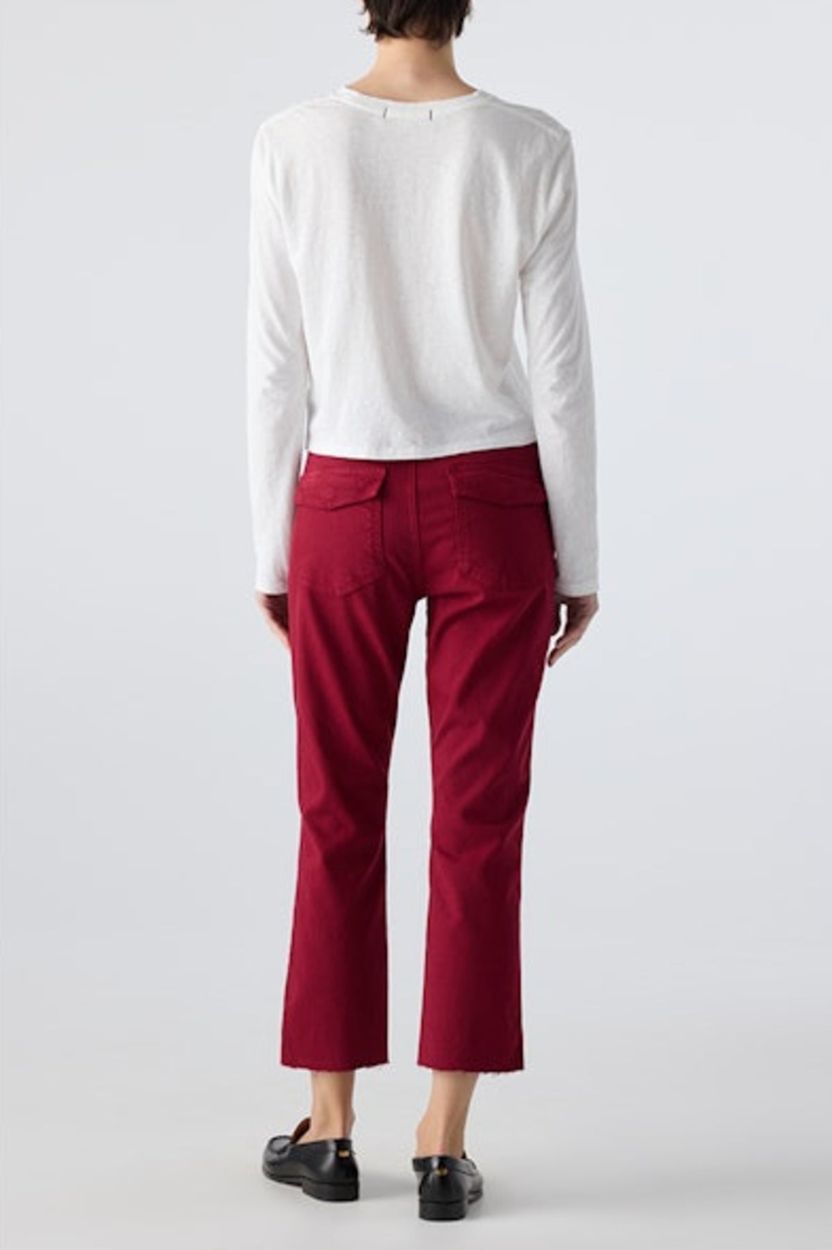 Image of model wearing AMO DENIM Easy Army Trouser in Pinot.