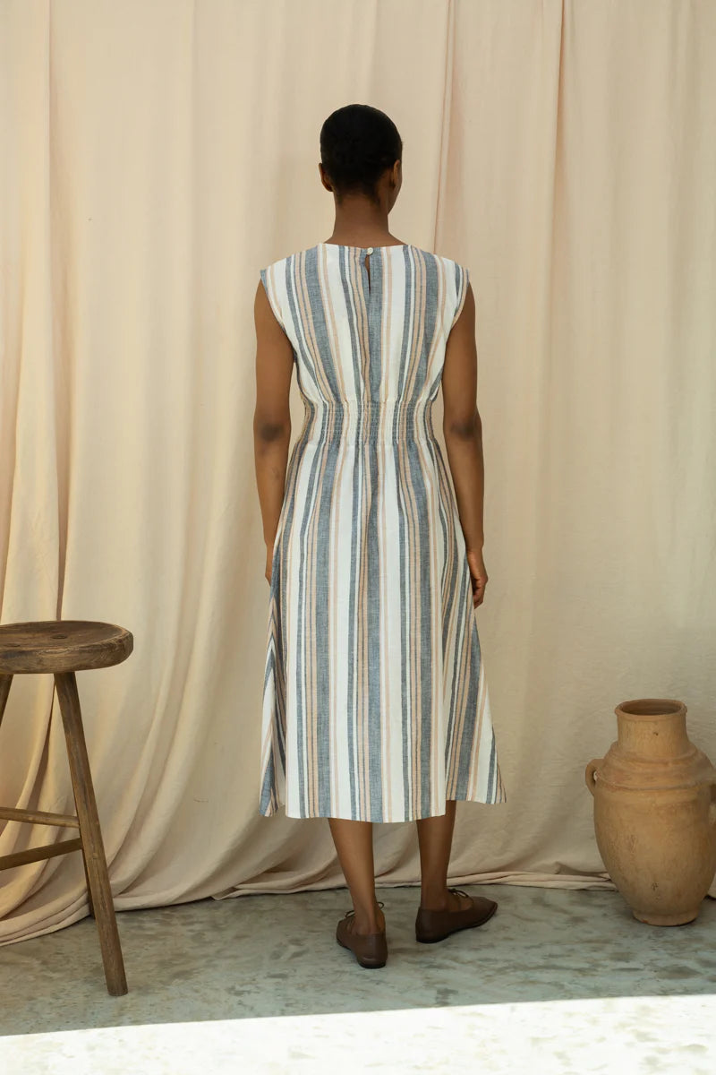 Ottillie-May Dress | Beige Striped Cotton