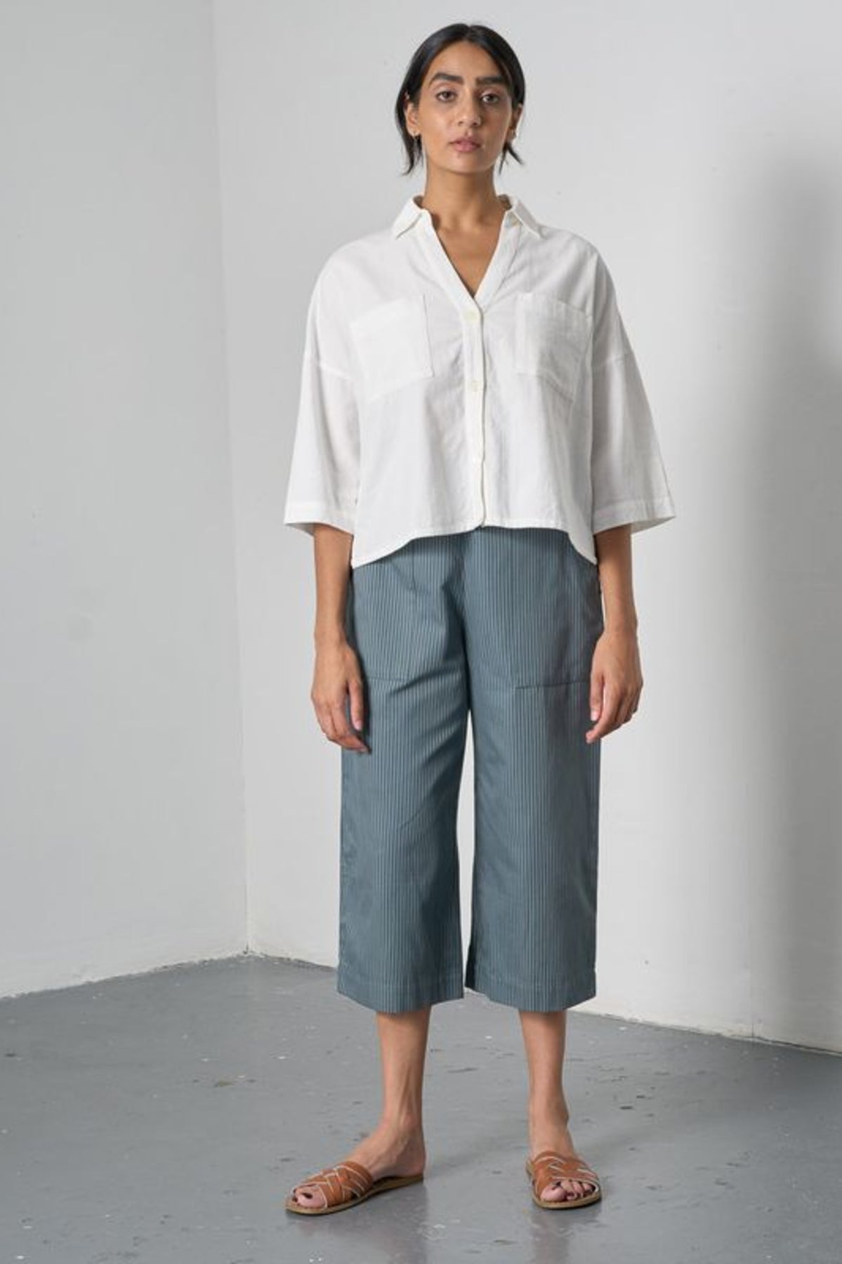 Ava Oversized Blouse | White Striped Cotton