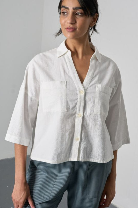 Ava Oversized Blouse | White Striped Cotton