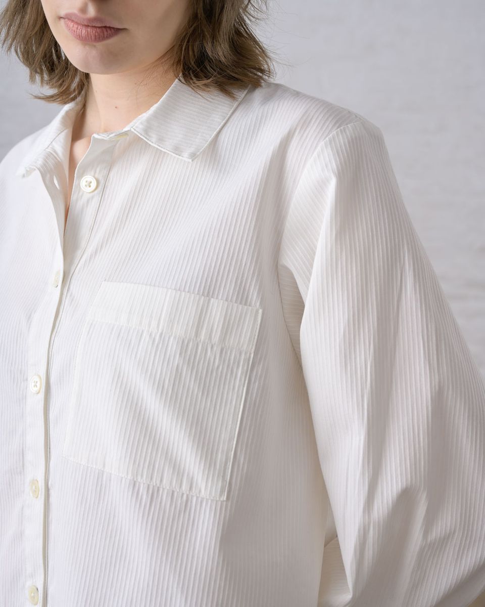 Ada Cropped Blouse | Textured White Stripe