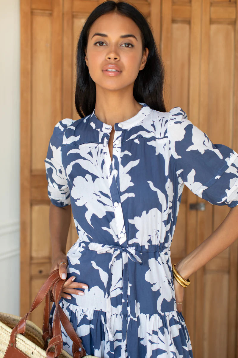 Lucy Basque Dress | Indigo + Ivory Orchid