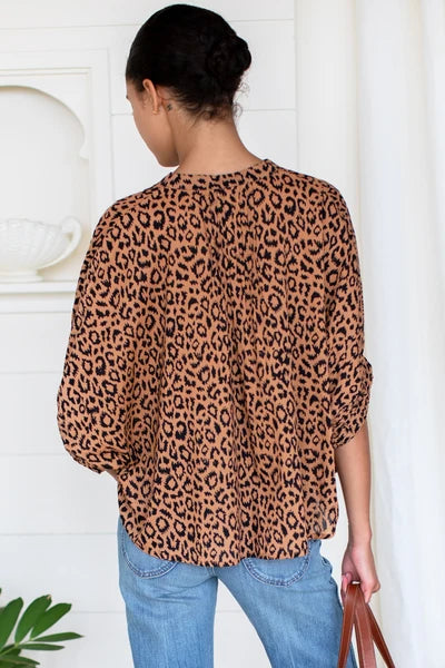 Mandarin Collar Top | Vintage Leopard Organic