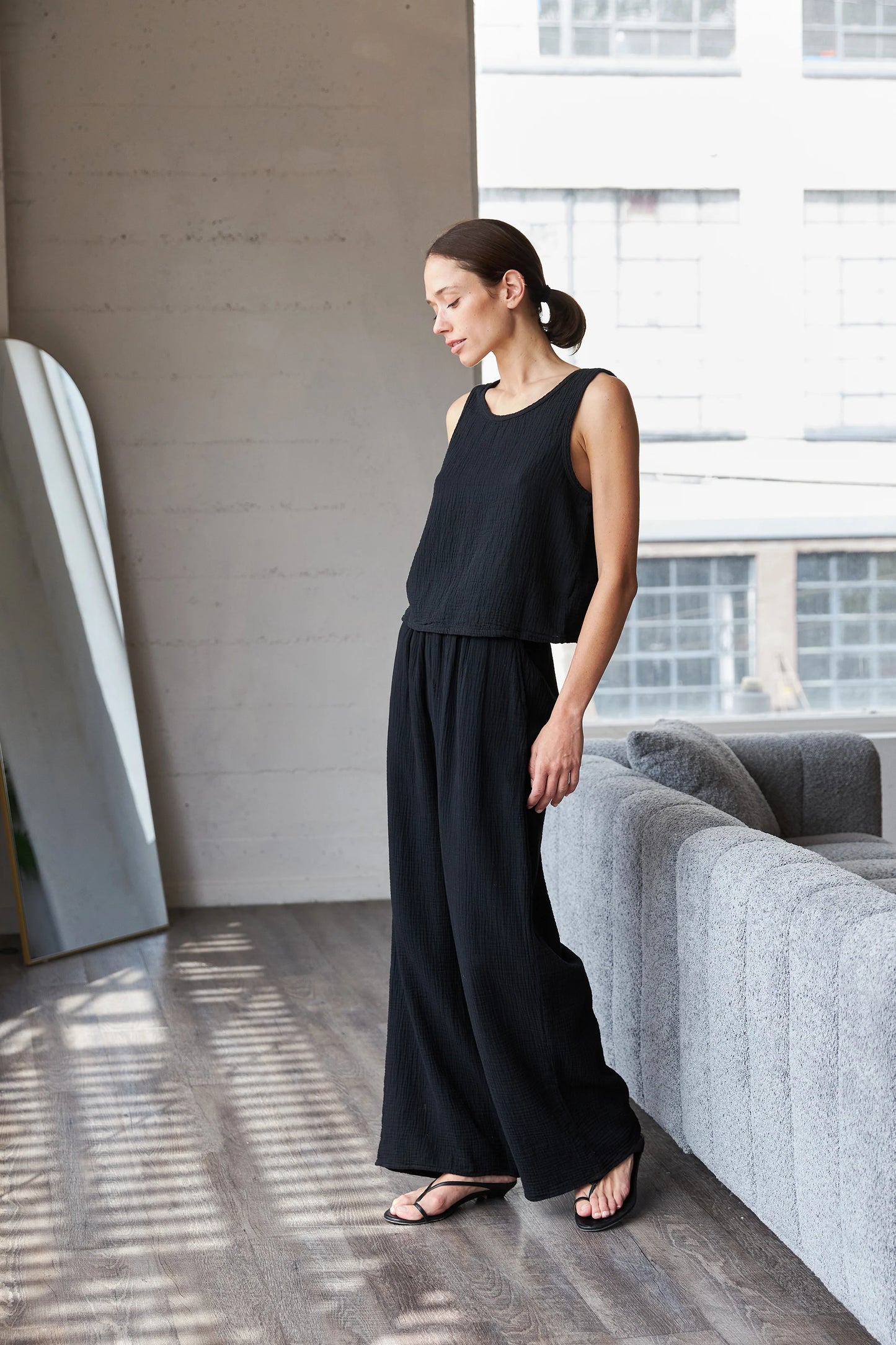 Organic Full Length Gauze Pant | True Black