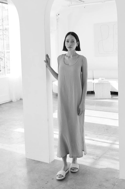 Organic Sleeveless Dress | Olive Gauze