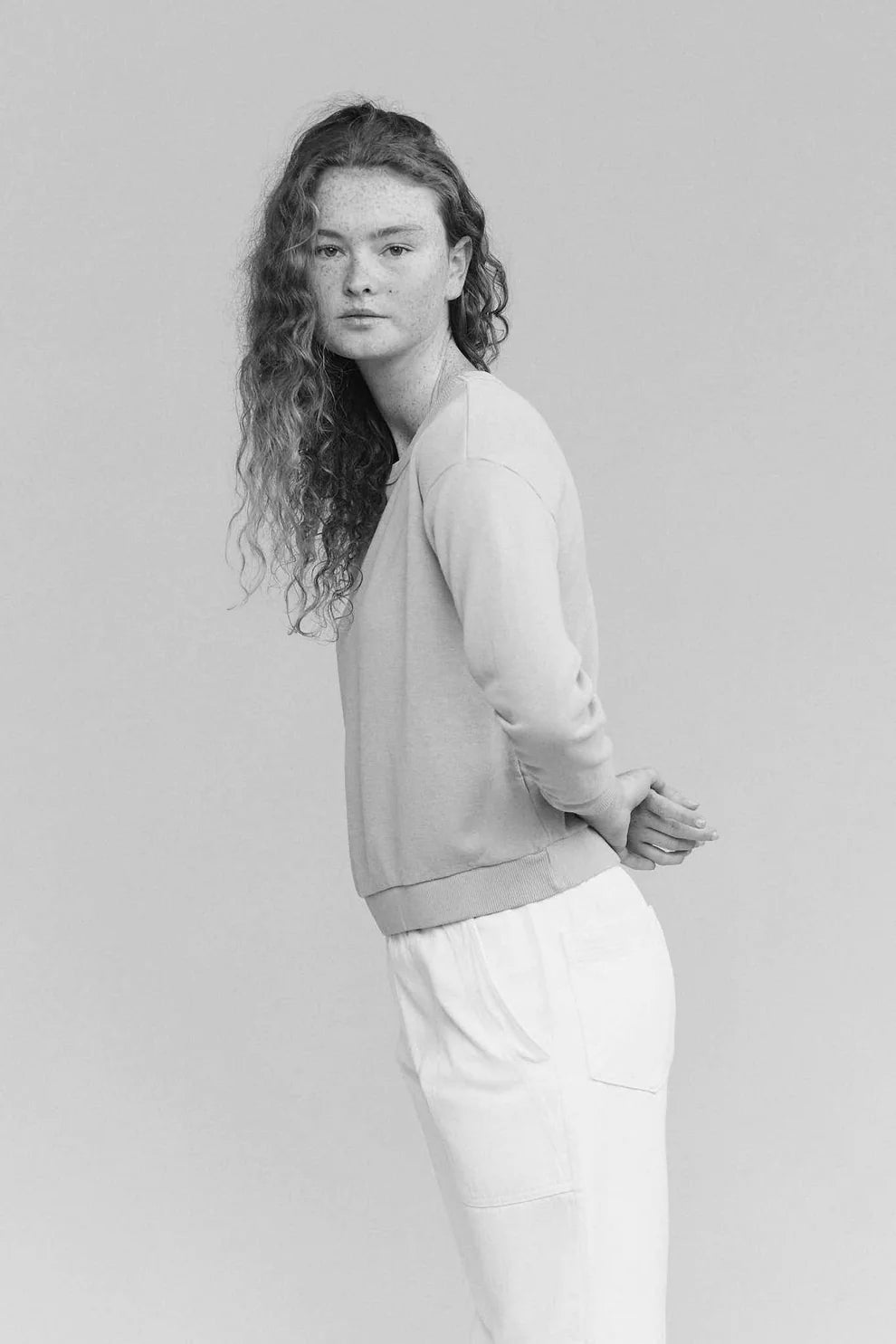 Image on model of Jungmaven Organic Cotton and Hemp Blend Crux Boatneck Sweatshirt _ Eco Friendly Basics Brands _ Made in USA Apparel Brands