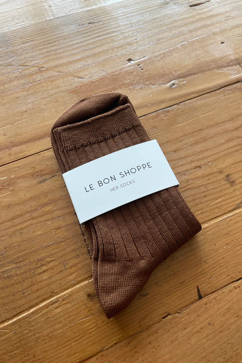 LE BON SHOPPE _ HER MERCERIZED COTTON TROUSER SOCKS _ DIJON BROWN _ WOMENS