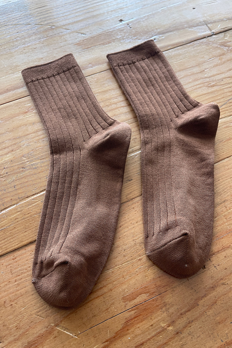 LE BON SHOPPE _ HER MERCERIZED COTTON TROUSER SOCKS _ DIJON BROWN _ WOMENS