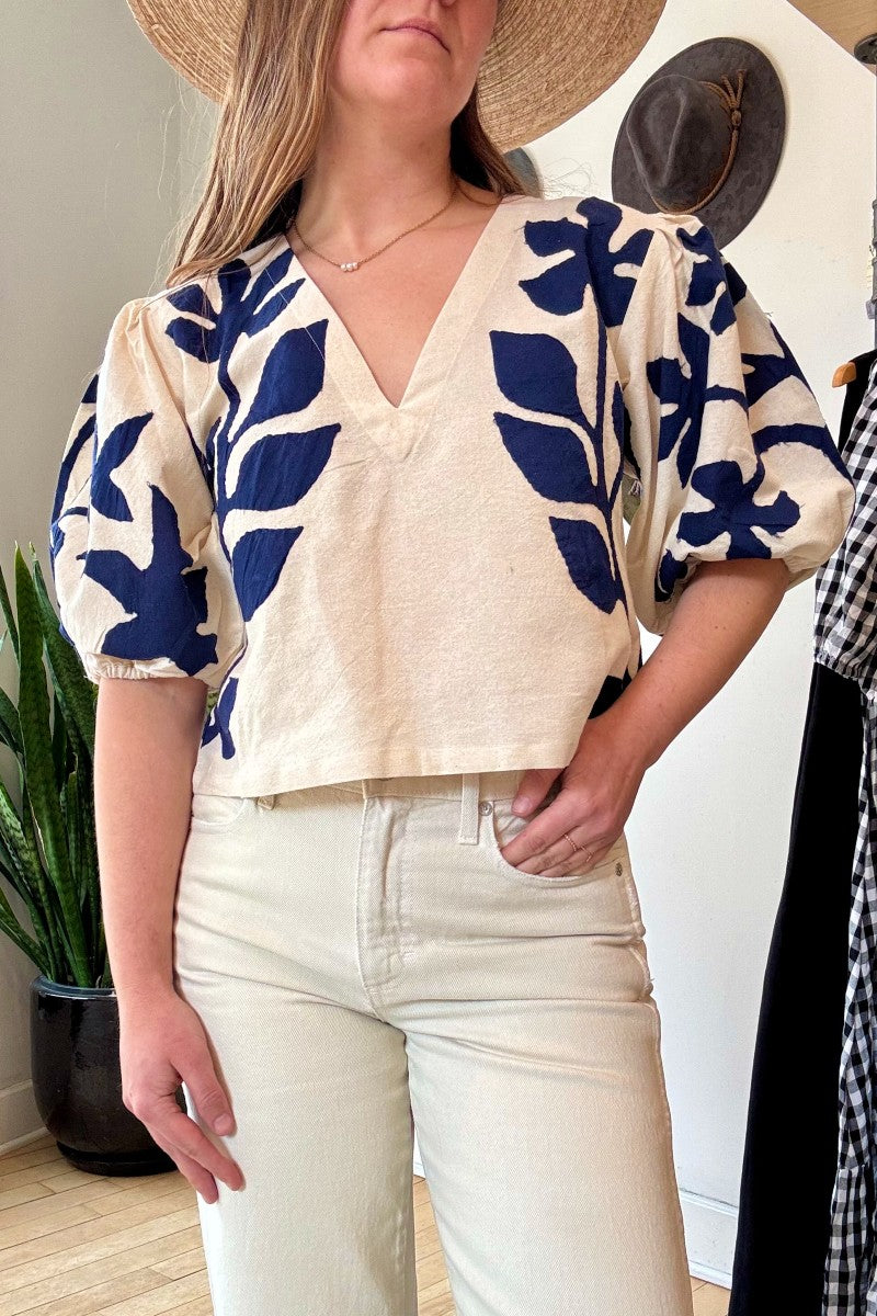 Matisse Blouse | Indigo Applique