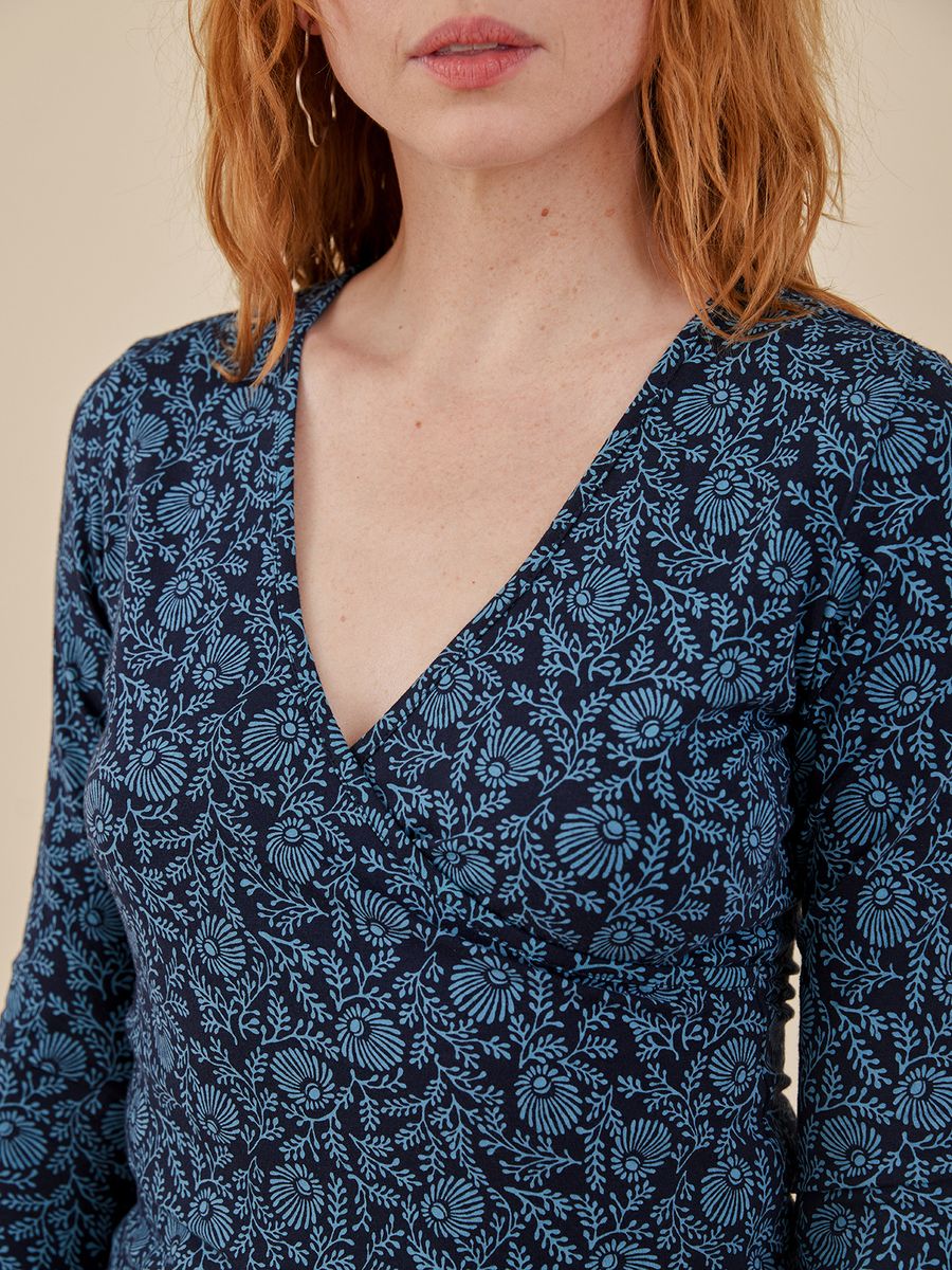 Gillian Wrap Top | Teal Flowers