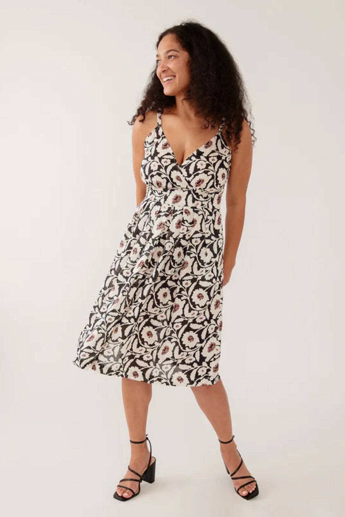 Women's Faux Wrap Lola Dress Black and White Floral | Fair Trade