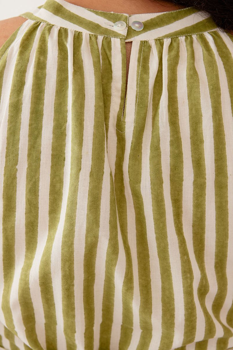 Miranda High Neck Dress | Green Stripe