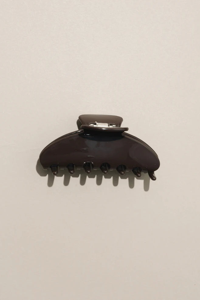 NAT AND NOOR Ethically Made Sustainable Hair Accessories - Large 4" Minimalist Hair Claw in Chocolate Brown on Flat Surface