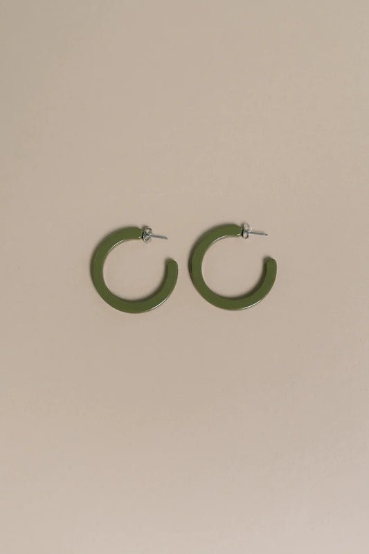 NAT AND NOOR _ Medium Sized Acetate Hoop Earrings in Okra Green Color _ Eco-friendly Bioacetate