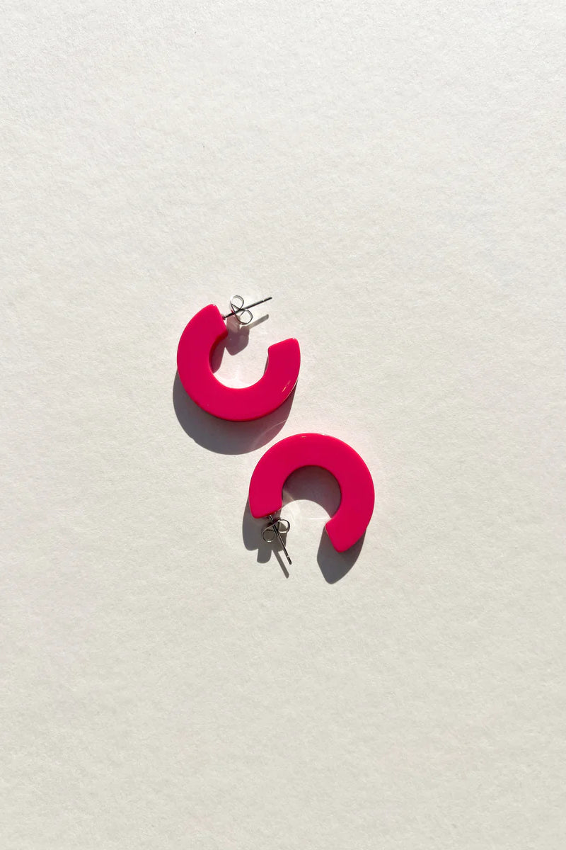 NAT AND NOOR _ Small Thick Acetate Hoop Earrings in Radish or Barbie Hot Pink Color _ Eco-friendly Bioacetate