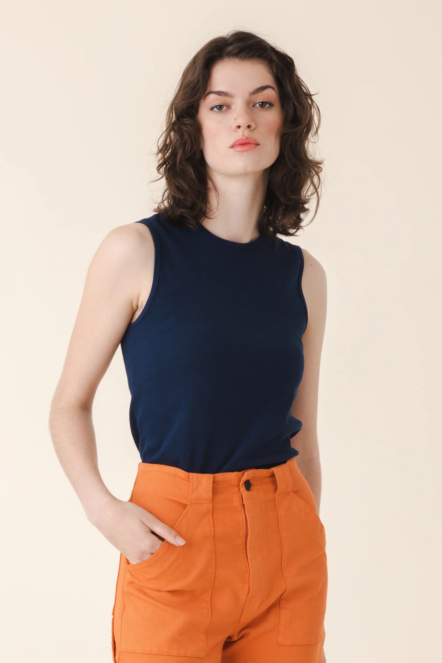 Sleeveless Ribbed Crew | Midnight Organic