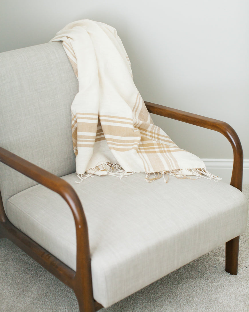 Cabin Hatch Cotton Throw Blanket | Natural Plaid