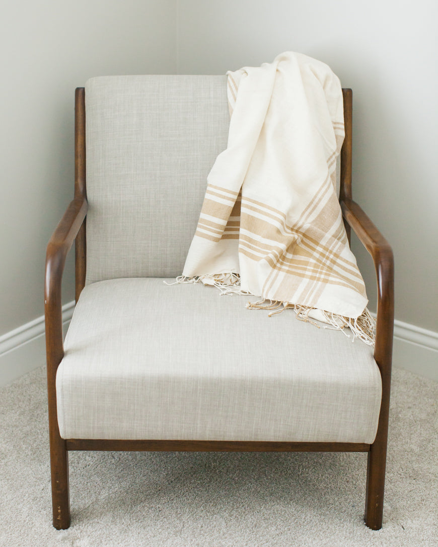 Cabin Hatch Cotton Throw Blanket | Natural Plaid