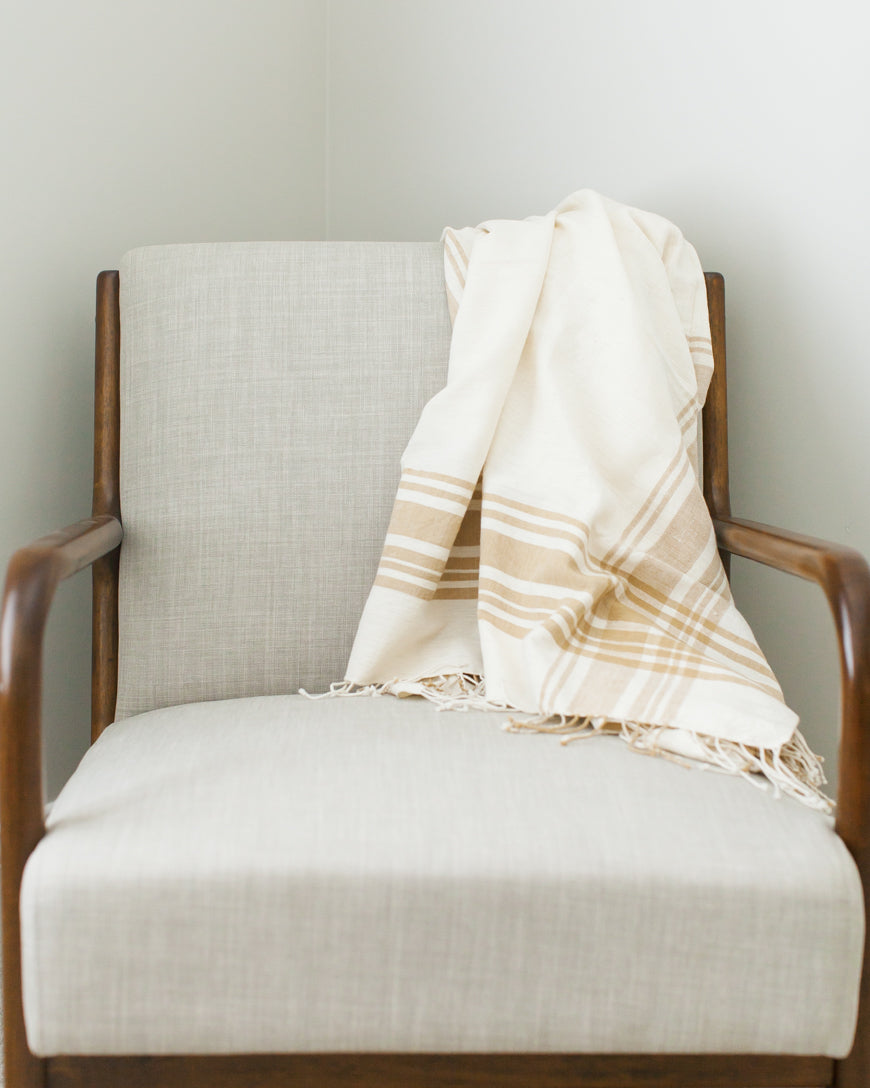Cabin Hatch Cotton Throw Blanket | Natural Plaid