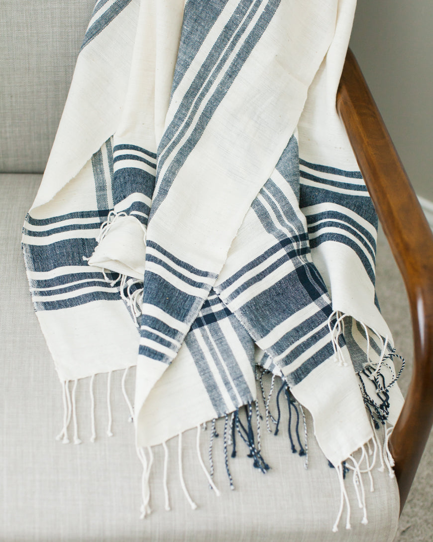 Cabin Hatch Cotton Throw Blanket | Natural Plaid