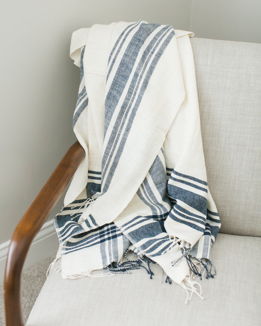 Cabin Hatch Cotton Throw Blanket | Natural Plaid