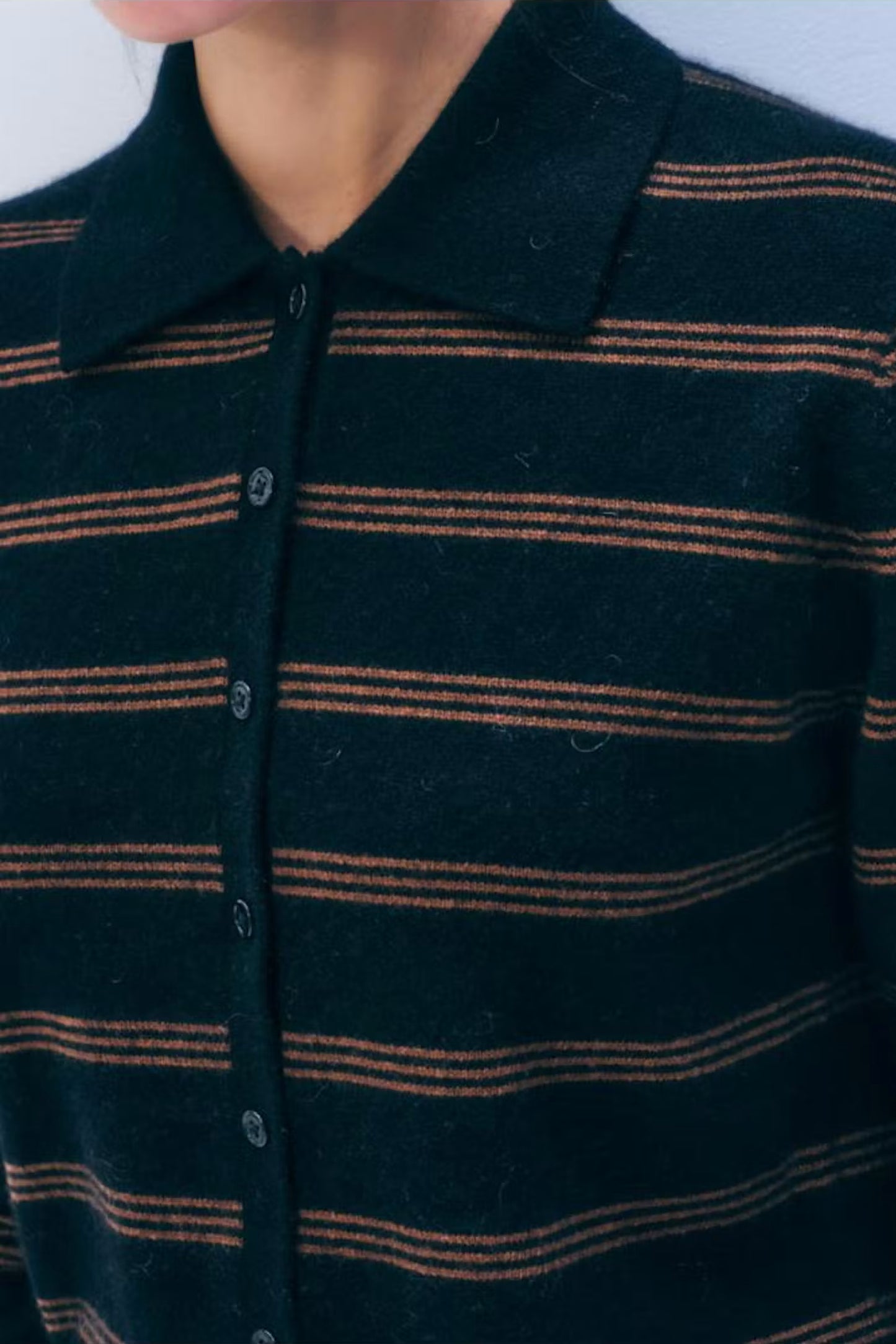 Cashmere Striped Cardigan | Black + Cedarwood