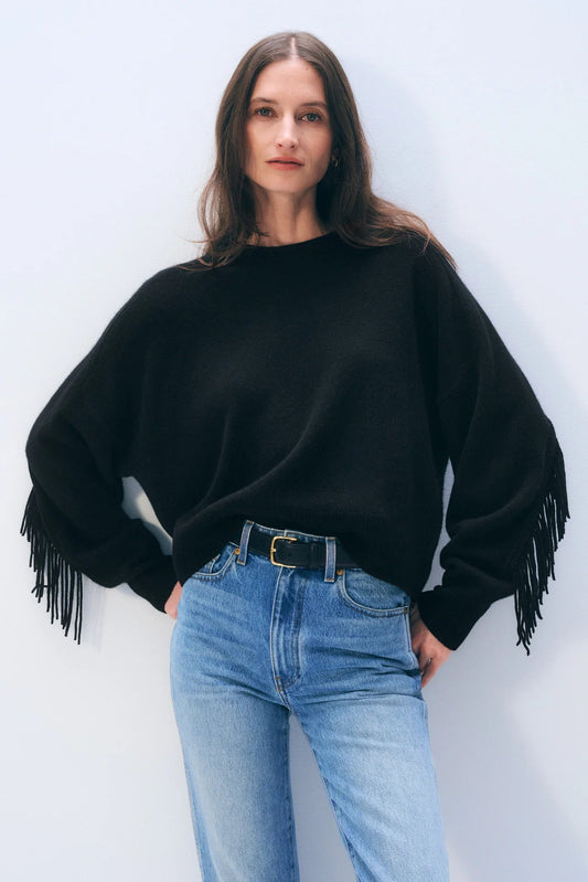 Cashmere Fringe Crew | Black