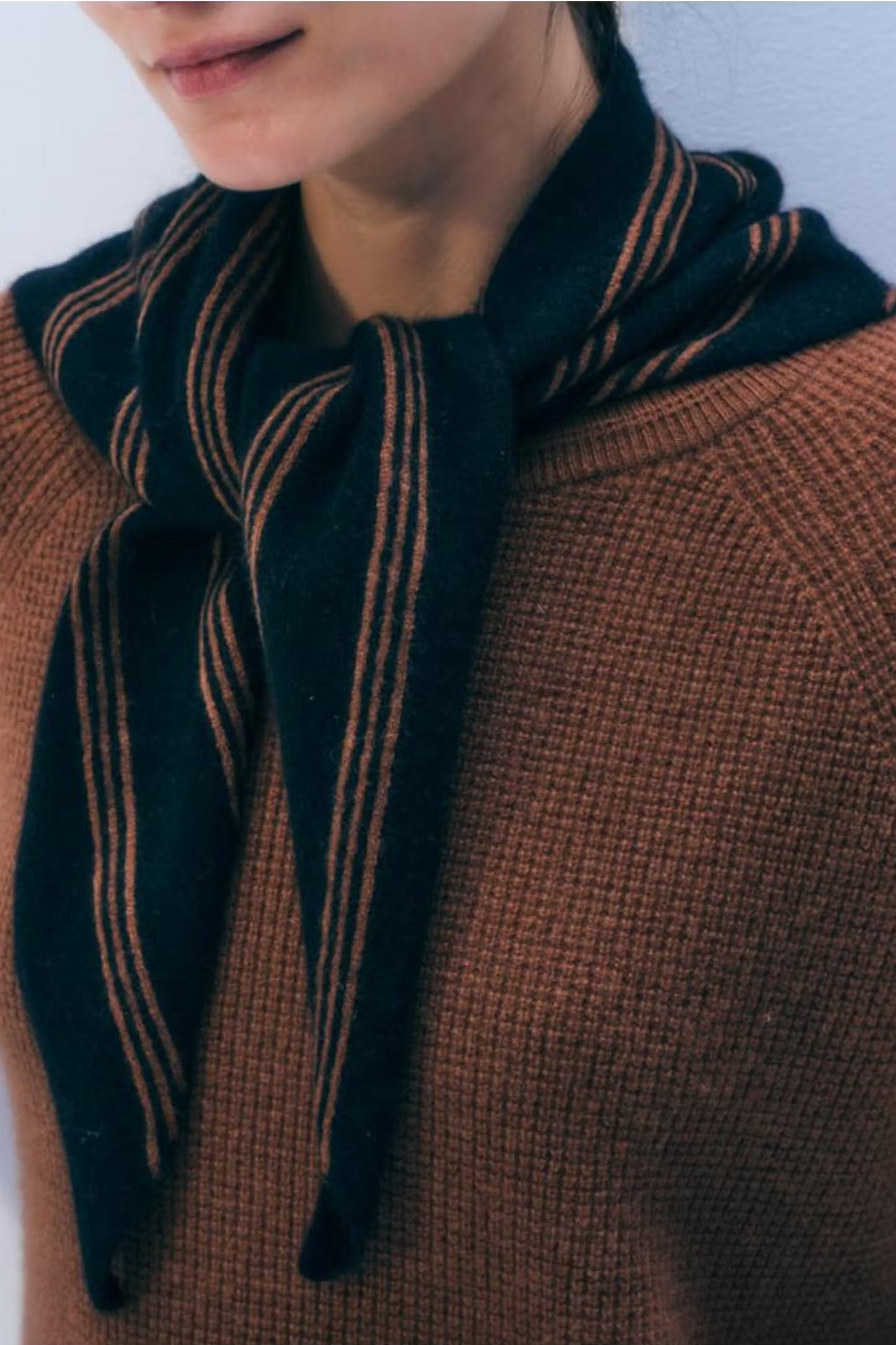 Cashmere Striped Neckerchief | Black + Cedarwood