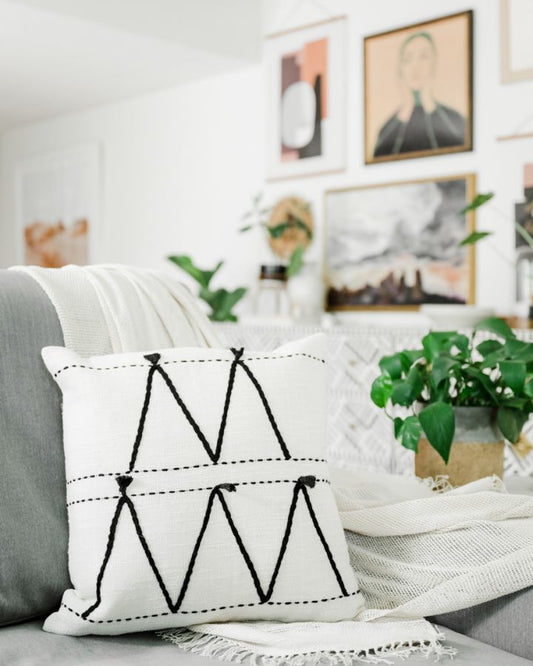 18" Atlas Pillow Cover | Embroidered Cotton