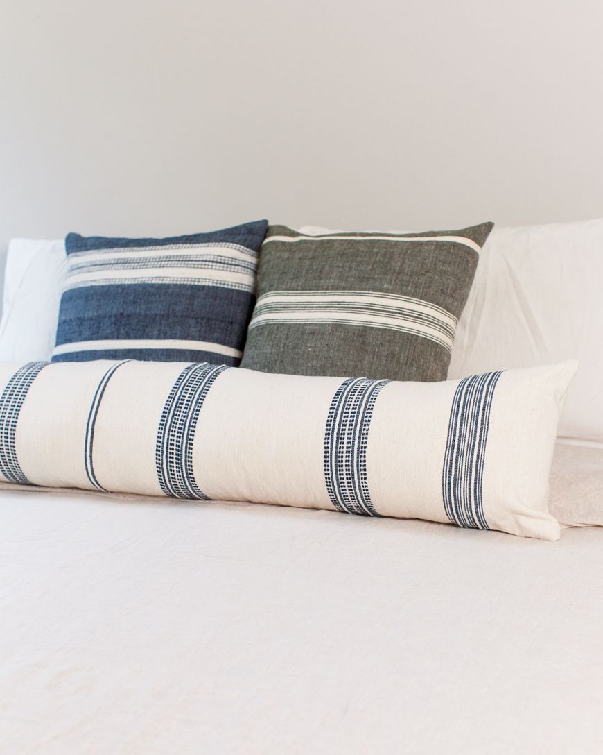 18" Aden Pillow Cover | Grey with Natural Striping