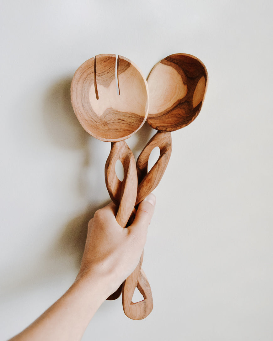 Spiral Salad Servers | Olive Wood
