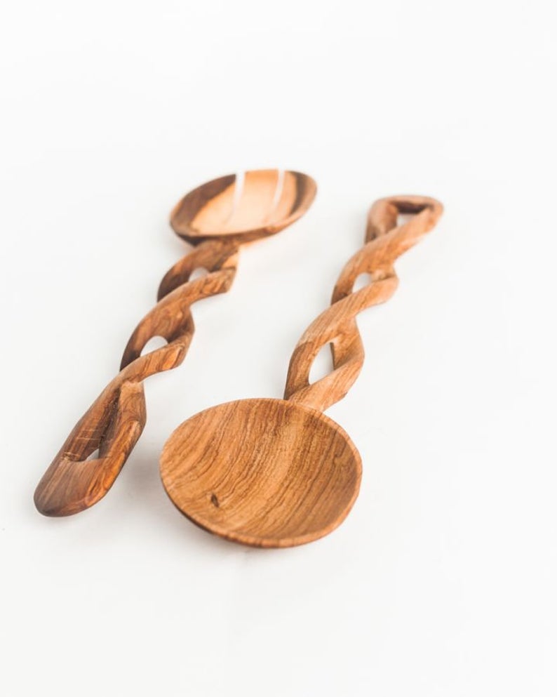 Spiral Salad Servers | Olive Wood