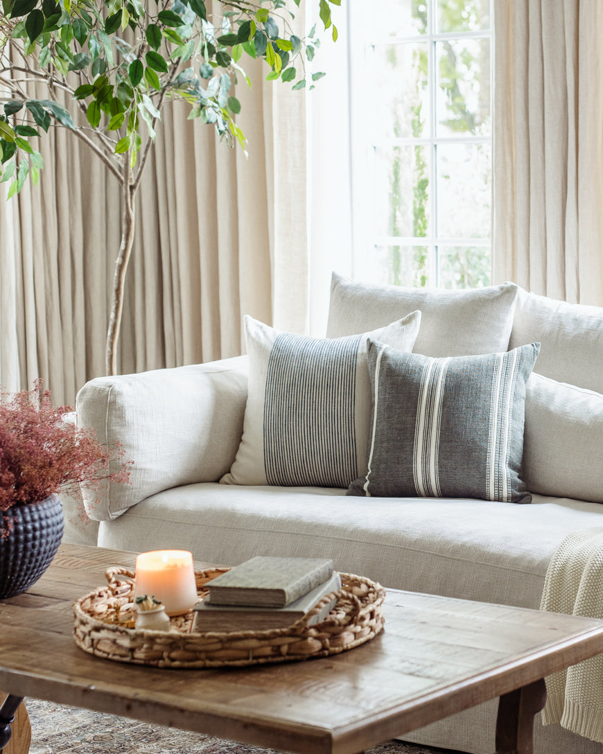 18" Aden Pillow Cover | Grey with Natural Striping