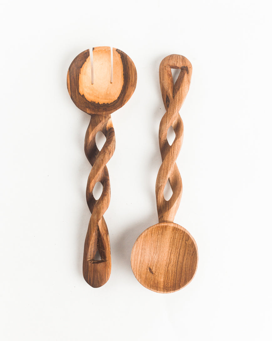 Spiral Salad Servers | Olive Wood