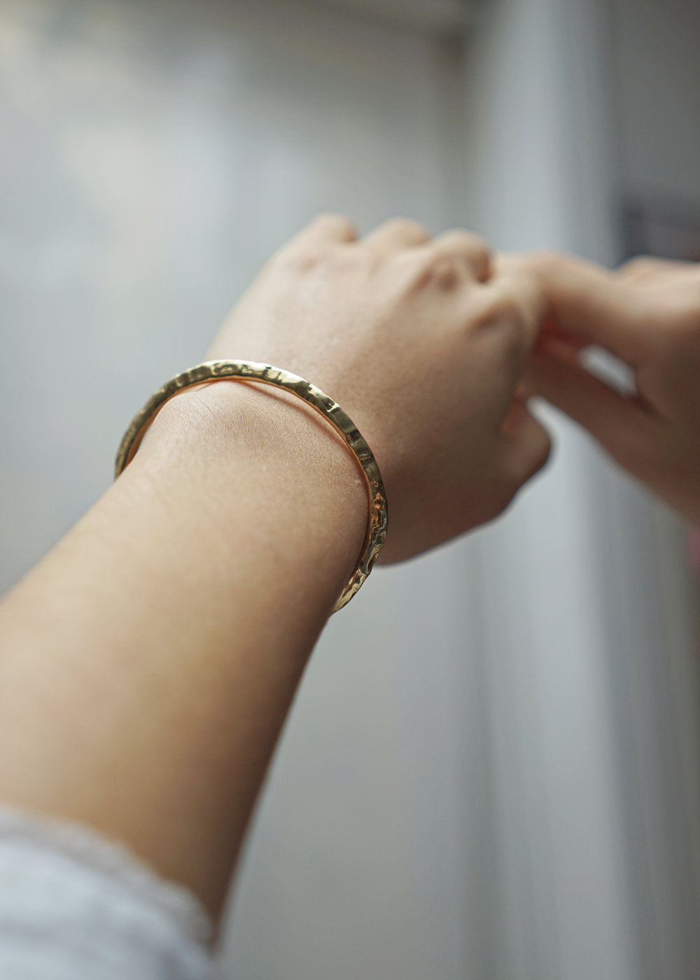 ODETTE NY Women's Sustainable Made in USA Jewelry Hammered Recycled Brass Bangle Cuff with Open Fit Design