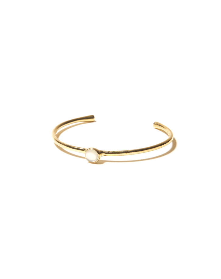 ODETTE NY Women's Sustainable Made in USA Jewelry Aura Sleek Recycled Brass Open Cuff with Mother of Pearl Detail