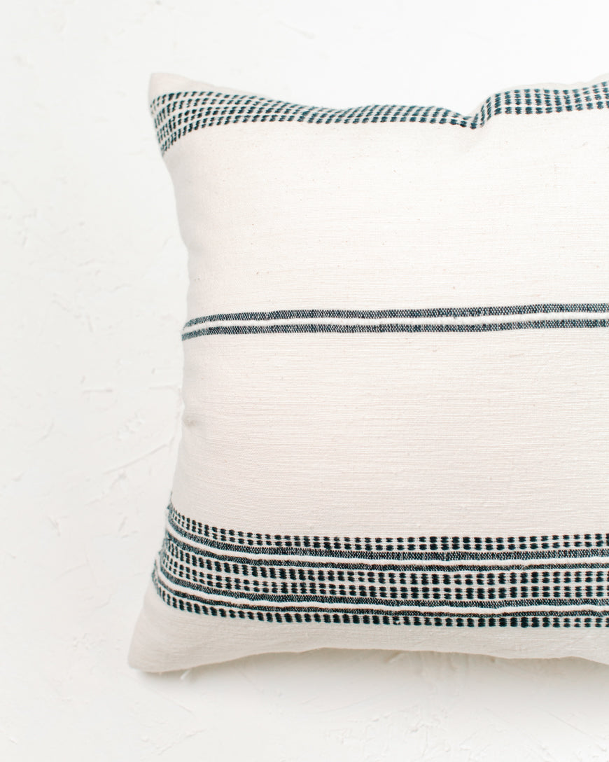 18" Aden Throw Pillow Cover | Natural with Navy Striping