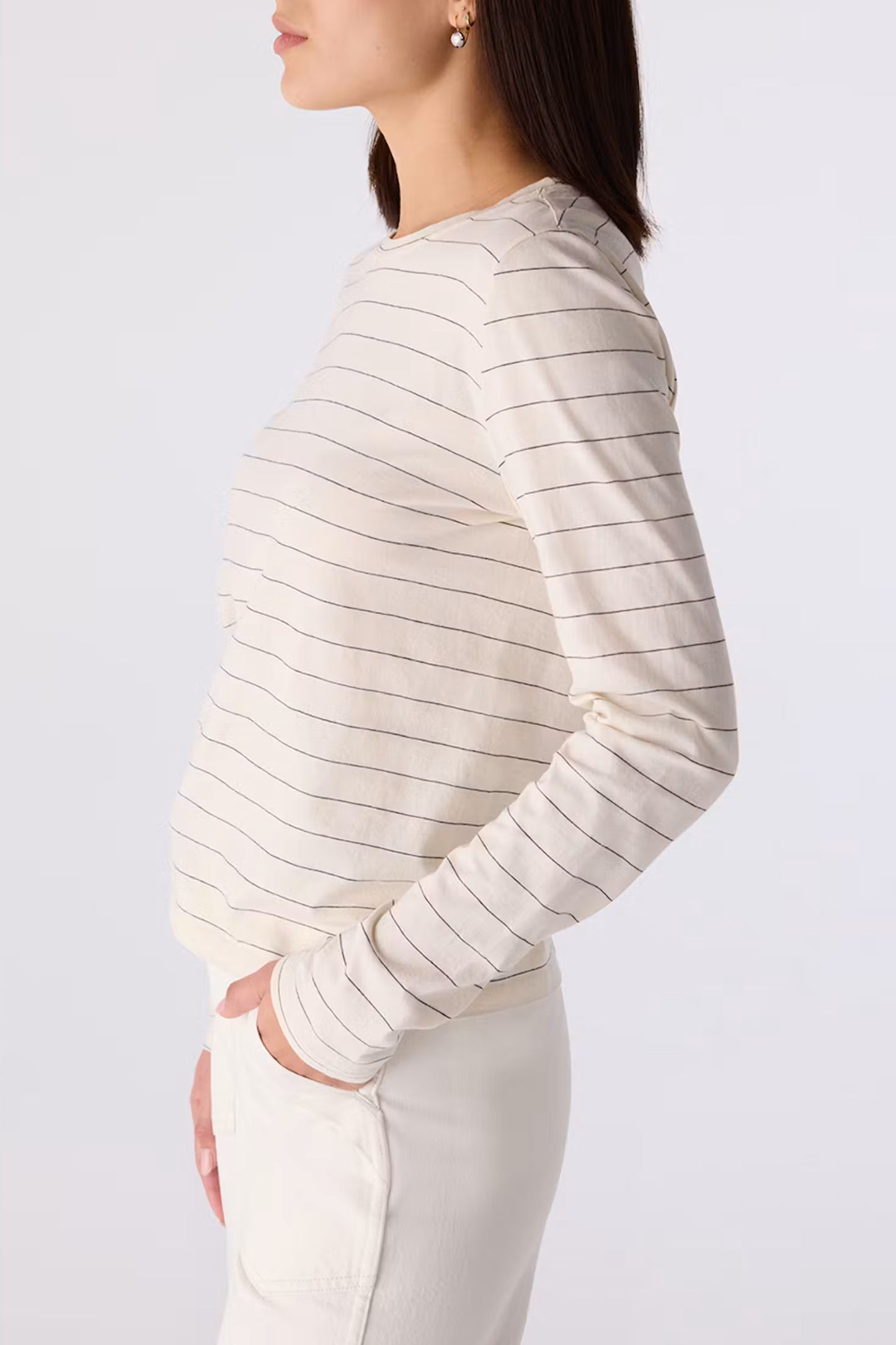 Drew Striped Long Sleeve | Bone + Grey