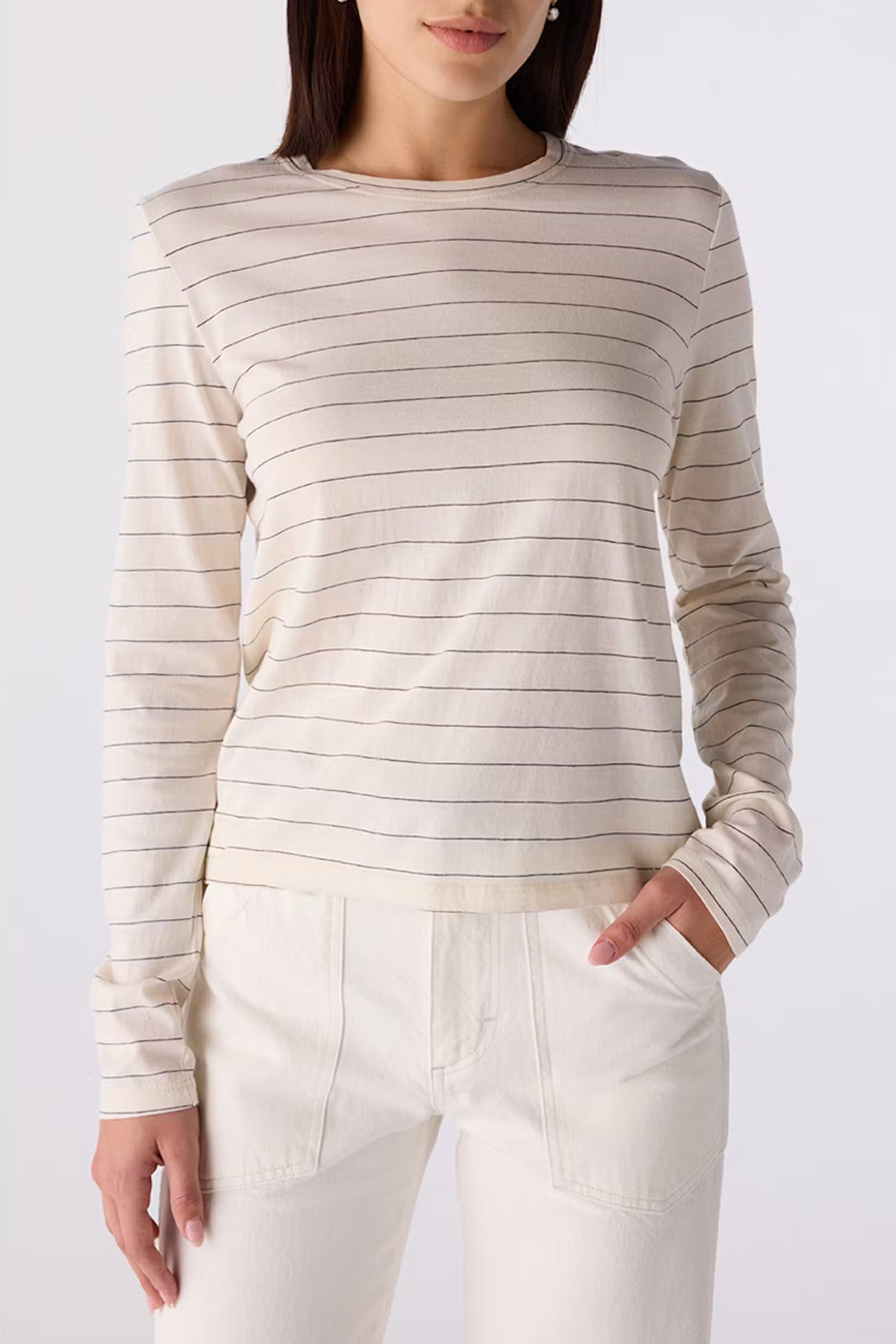 Drew Striped Long Sleeve | Bone + Grey
