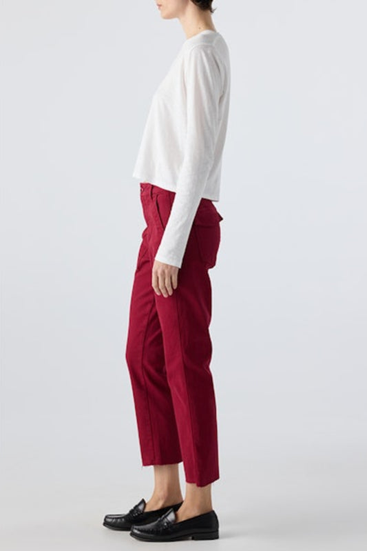 Image of model wearing AMO DENIM Easy Army Trouser in Pinot. 