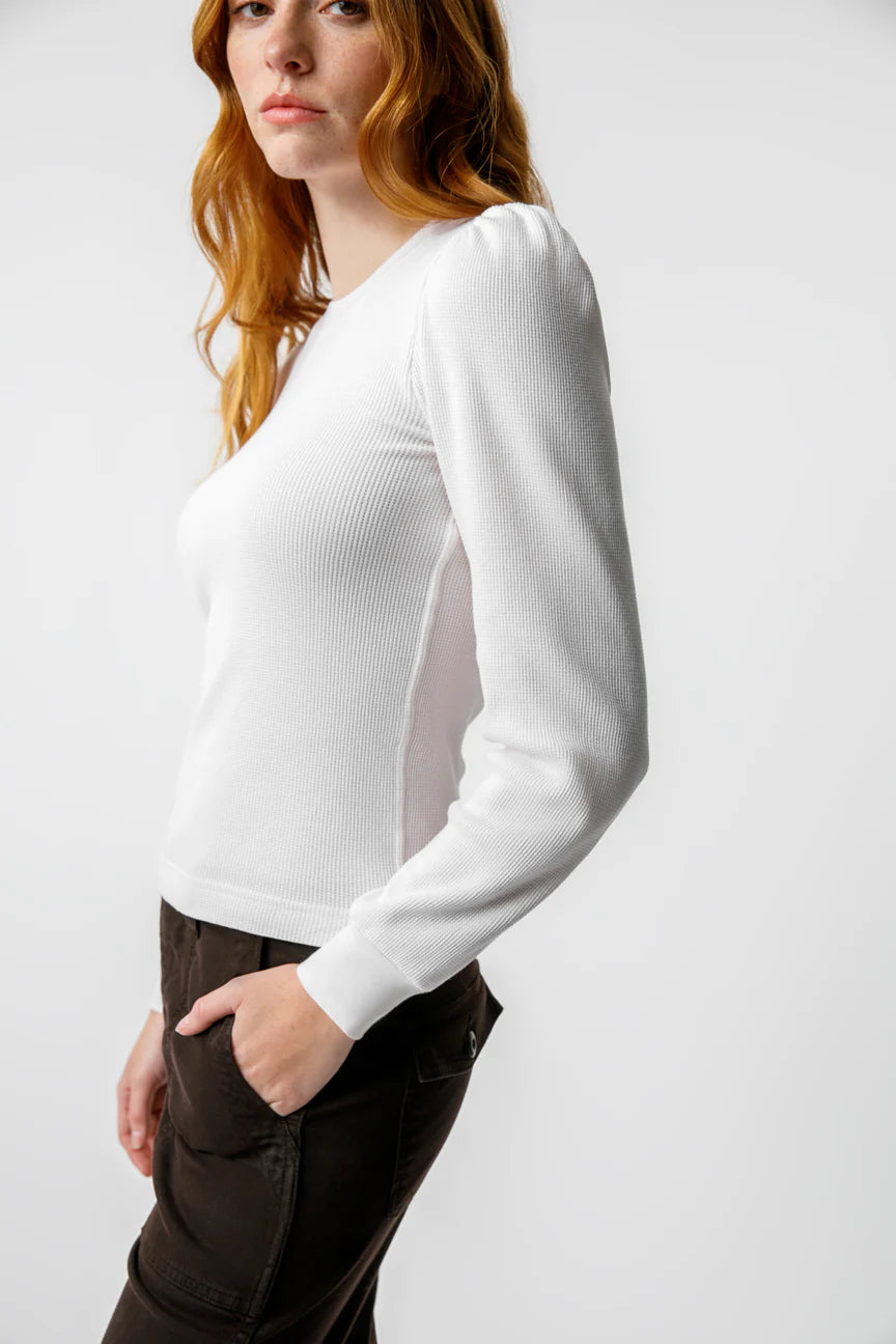 AMO Denim Girly Thermal with Puff Sleeve Detail Made in the USA Recycled and Organic Cotton
